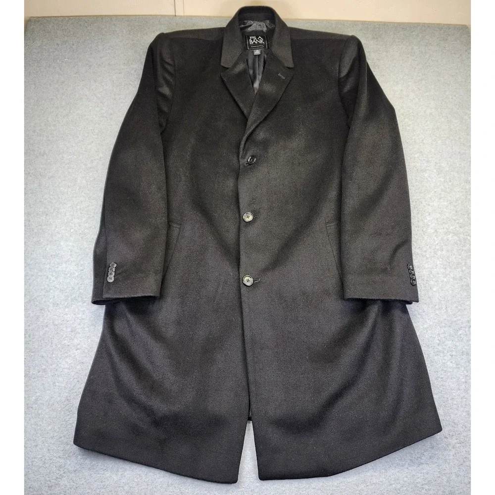 Jos A Bank Executive Men's‎ 46L LONG Black Wool Blend Tweed Overcoat Top Coat